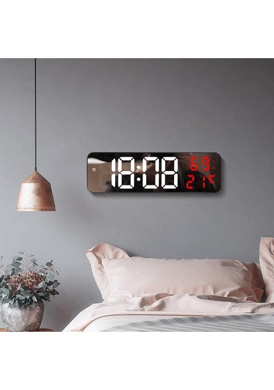 Nem Ölçer Dereceli Led Duvar Ve Masa Alarm Saati Kırmızı 120x60