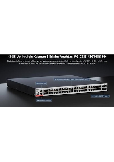 Ruıjıe 48port Rg-cs83-48gt4xs-pd Gıgabıt 4-sfp+ 10gbe 1570w Layer3 Yönetilebilir Poe Swıtch