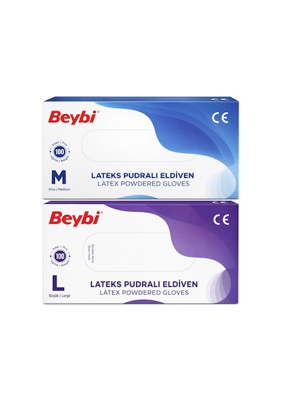 Beybi Lateks Pudralı Muayene Eldiveni Orta/ Büyük Karma 200lü Set