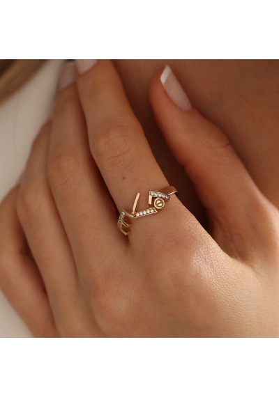 14 Ayar Altın Love Tasarım Yüzük T12579 Renkli