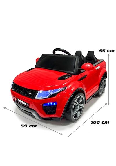 Raptor 12v Akülü Jeep Kırmızı Led Farlı, Sallanma Modlu Çocuk