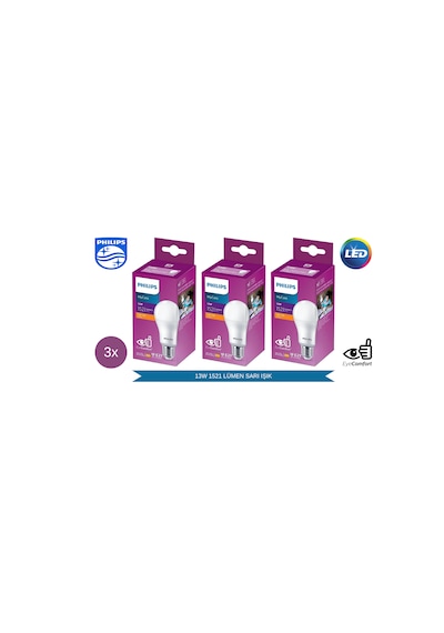 Philips Mycare Led Lamba 13w - 100w 2700k Sarı Işık 1521 Lümen 3 Adet