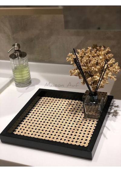 Rattan Hazeran Kare Tepsi Siyah %100 Doğal Hazeran M019