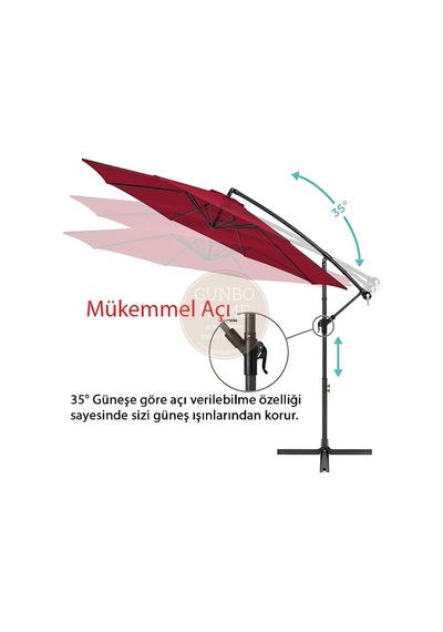 3 Mt 8 Kaburga Full Demir 21 Kg Bordo Bahçe Şemsiyesi Bordo Diğer