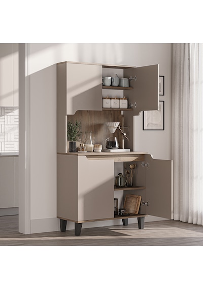 Defne Kahve Köşesi, Çok Amaçlı Dolap, 4 Kapaklı Kiler Dolabı, Mutfak Dolabı 90 Cm Atlantik Çam - Kumtaşı Defne Kahve Köşesi, Çok Amaçlı Dolap, 4 Kapaklı Kiler Dolabı, Mutfak Dolabı 90 Cm Atlantik Çam - Kumtaşı