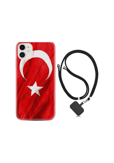 Iphone 13 Uyumlu Kılıf Desenli Silikon Boyun Askılı Şanlı Türk Bayrağı 4 1401