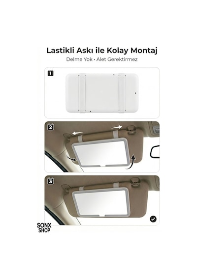 Dokunmatik Led Işıklı Şarjlı Araç Güneşlik Aynası 3 Işık Modu, Lastikli Kolay Montaj