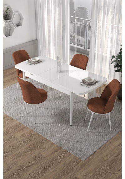 Canisa Concept Kor Serisi 70x114 Açılabilir Mutfak Masası Takımı Beyaz Masa 4 Kiremit Sandalye Masa Beyaz Sandalyeler Kiremit Canisa Concept Kor Serisi 70x114 Açılabilir Mutfak Masası Takımı Beyaz Masa 4 Kiremit Sandalye Masa Beyaz Sandalyeler Kiremit