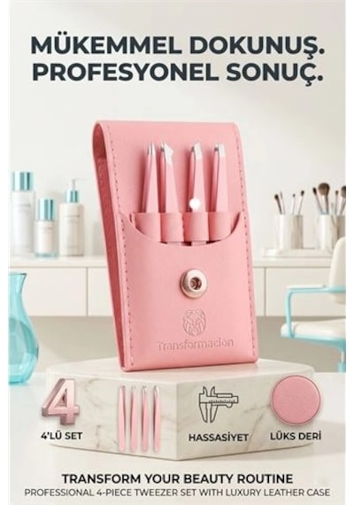 Profesyonel Kaş Alma Cımbız Seti - 4'lü Paslanmaz Çelik Ve Özel Deri Taşıma Çantalı 723129