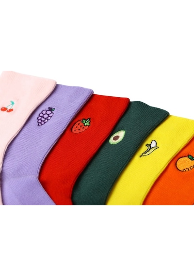 Ozzy Socks Meyve Nakışlı Renkli Çorap Kutusu 6'lı Çok Renkli