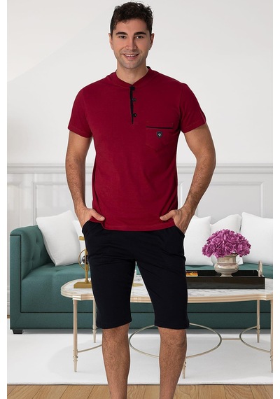 Mecit Pijama Mecit 2769 Bordo Büyük Beden Şortlu Erkek Pijama Takımı
