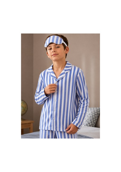 Free Beka Çocuk Önden Düğmeli Pijama Takımı Mavi Çizgili Pijama