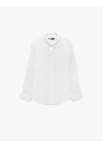Koton Klasik Yaka Regular Fit Uzun Kollu Keten Gömlek Beyaz 6sam60190hw