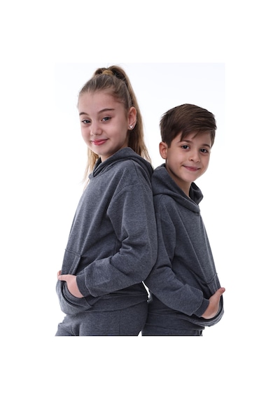 Zuzunga Basic Kapüşonlu Şardonlu Kanguru Cep Detaylı Çocuk Sweatshirt 3-10 Yaş Füme