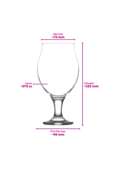 Lav Angelina Cam Bira Bardağı 6'lı 570 ml Ayaklı