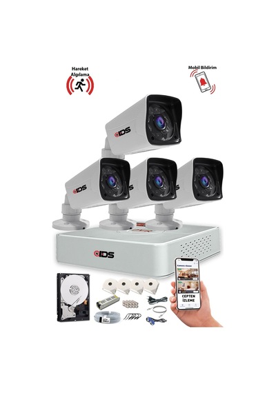 Ids - 4 Kameralı 1080p Fullhd 5mp Sony Lensli Kamera Seti - B2072