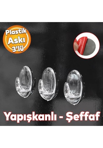 Yapışkanlı Banyo Lavabo Mutfak Askılık Şeffaf Plastik Sağlam Asma İz Bırakmayan Askı 3 Adetli Set Diğer