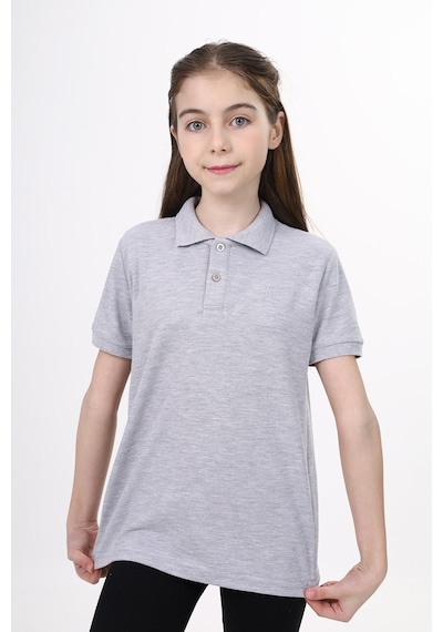 Toontoy Kids Toontoy Unisex Polo Yaka Düğmeli Uzun Kısa Tişört Gri