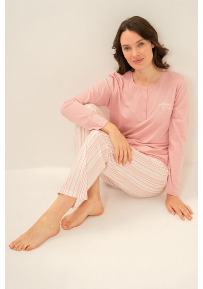 Arnetta Kadın Always Smile Pembe Uzun Kol Pijama Takımı Ar3754-s-v1 Ar3754-s-v1