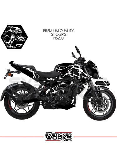 Bajaj Ns200 Kaplama Sticker Şimşek Yıldırım Motor Kaplama Modeli Hazır Kit Beyaz