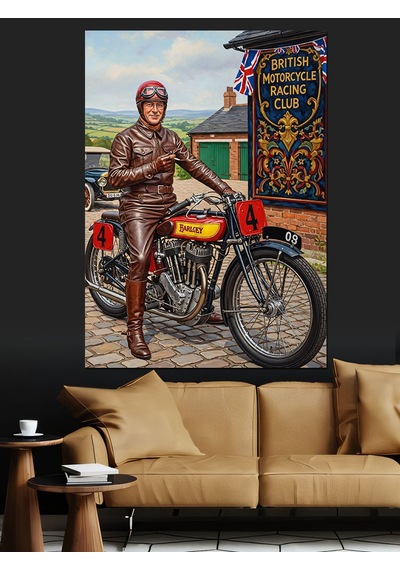 Ahşap Tablo Vintage Motosiklet Sürücüsü Posteri