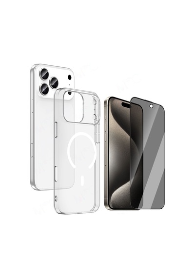 Vendas Apple Uyumlu iPhone 17 Pro Kılıf Zore M-safe Şarj Özellikli Şeffaf Kamera Çerçeveli Porto Kapak + Hayalet Ekran Koruyucu Şeffaf