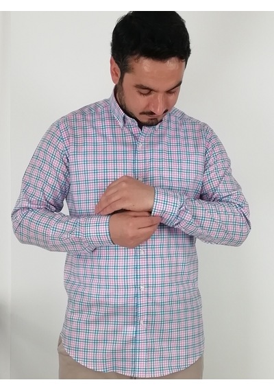 Tousus Slim Fit Ekose Pembe Erkek Gömlek Slm-5035-tss
