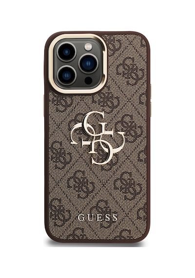 Apple Uyumlu iPhone 13 Pro Max Kılıf Guess Lisanslı Metal 4g Ve Yazı Logolu Kamera Standlı Kapak Kahve