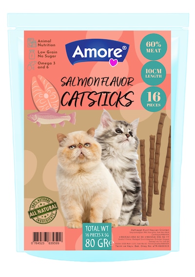Amore Salmon Flavor Somonlu Kedi Ödül Çubuğu 16'lı 80 G