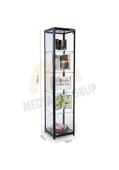 Camlı Vitrin - Camlı Dolap - Camlı Koleksiyon Vitrini 180X40X40 Siyah