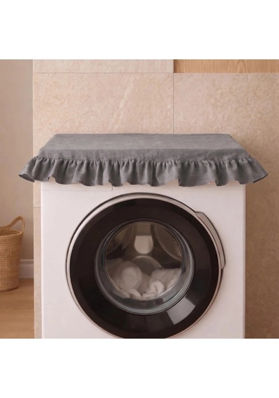 Fırfırlı Çamaşır Makinesi Örtüsü - Çeyizlik Dekoratif Banyo Makine Kılıfı- Füme