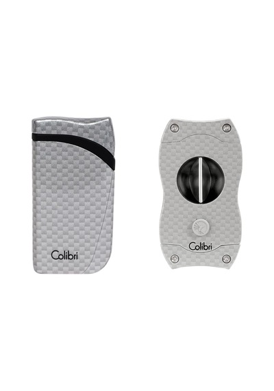 Colibri Gümüş Karbon Desenli Çakmak Kesici Set - Clbrset1