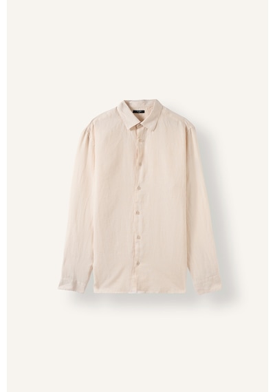 Defacto %100 Keten Regular Fit Polo Yaka Basic Uzun Kollu Gömlek C1825ax26smer218 Ekru-er218