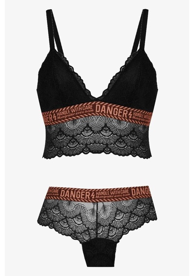 Koza Danger Yazılı Süngerli Bralet Takım - 80227 Pembe