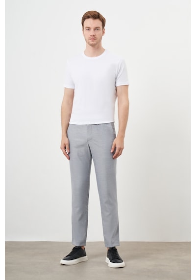 Morven Erkek Gri Poliviskon Trend Desenli Lastikli Slim Fit Pantolon Gri