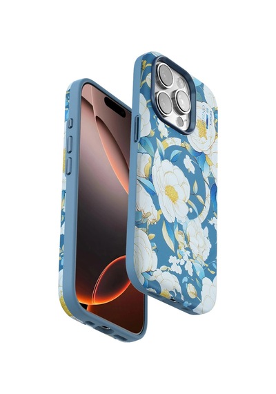 Apple  Uyumlu  iPhone 15 Pro Max Flower Series Magsafe Kapak Mavi