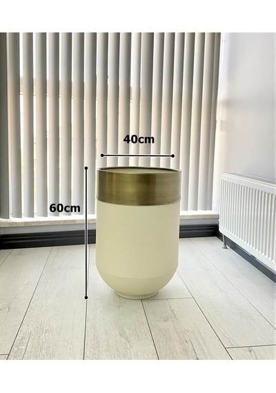 Dekoratif Eskitme Darbuka Beyaz Saksı 60cm