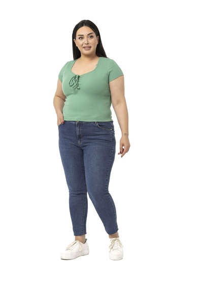 Disentis Büyük Beden Yarım Kollu Göğüste Bağcık Detaylı Kaşkorse Yeşil Body-yeşil Yeşil