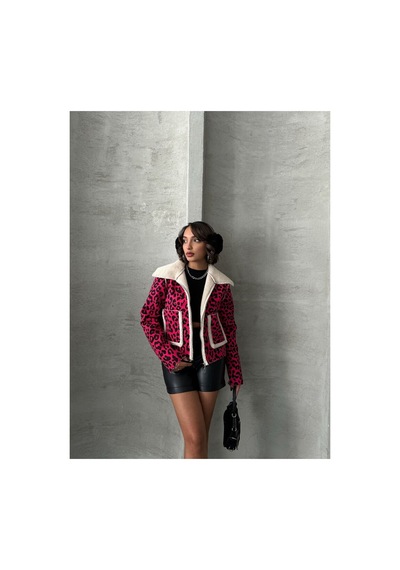 Verymoda Leopar Desenli Peluş Mont F1814 Fujya Siyah