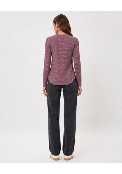 Wear Vexel Kadın Dokulu Çizgili Uzun Kollu Tişört Oval Kesim Basic Rahat Kalıp Bluz - Bordo Bordo Wear Vexel Kadın Dokulu Çizgili Uzun Kollu Tişört Oval Kesim Basic Rahat Kalıp Bluz - Bordo Bordo