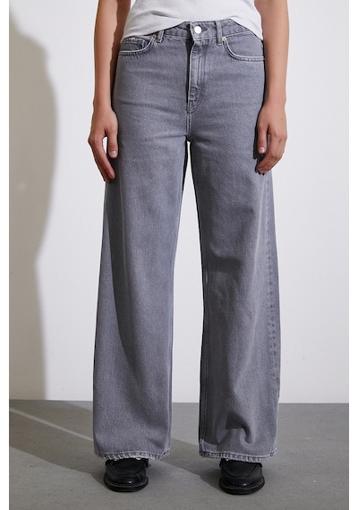 Never More Yüksek Bel Wide Leg Jean Füme
