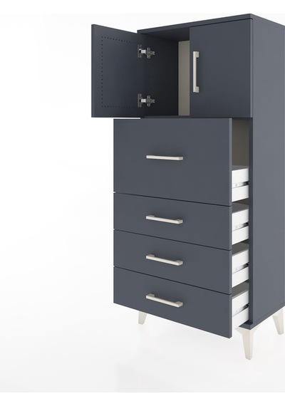 Hyperion Dolap Tek Raflı 4 Çekmeceli 2 Kapaklı 60x44x134 Antr... Antrasit