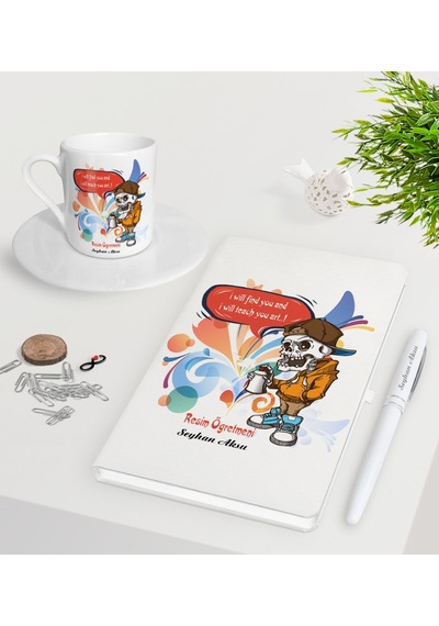 Kişiye Özel Resim Öğretmeni Beyaz Defter Kalem Türk Kahvesi Finca N11.4017