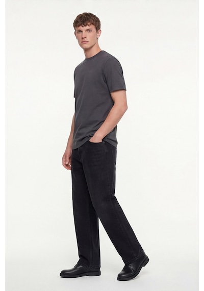 Sabri Özel Erkek Füme Normal Kesim Regular FitPamuk Dokuma Bisiklet Yaka Basic T-shirt