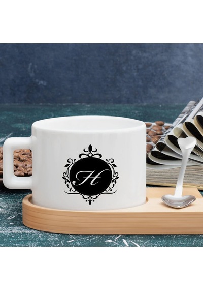 Bk Gift Kişiye Özel Baş Harf İsimli Ahşap Altlıklı Seramik Fincan-6 , Meslek Hediyesi, Yeni İş Hediyesi Kobitmeyen138075 Bk Gift