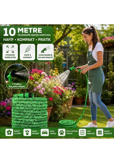 Emka Max-5464 Teleskopik Uzayan Bahçe Hortumu 10 Metre - 7 Fonksiyonlu Tetikli Tabanca