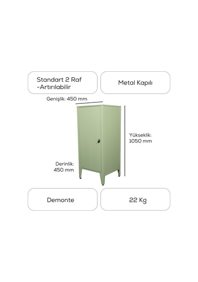 Alfafonet Ziglat Serisi Kilitli Metal Home Office Dolabı Metal Kapaklı Yeşil Ral 6018 450x1050x450 Mm