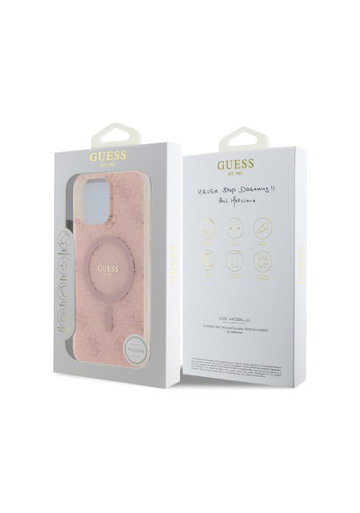 Apple Uyumlu iPhone 16 Pro Max Kılıf Guess Lisanslı Magsafe Özellikli Iml Baskılı Klasik Logolu 4g Desenli Pembe