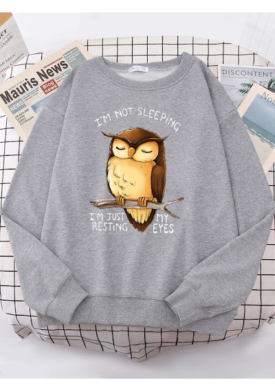 Startmore Startmoreben Sadece Benim Gözler Dinlenme Baykuş Kadınlar Hoodie Harajuku Polar Hoody Moda Bisiklet Ya Gri