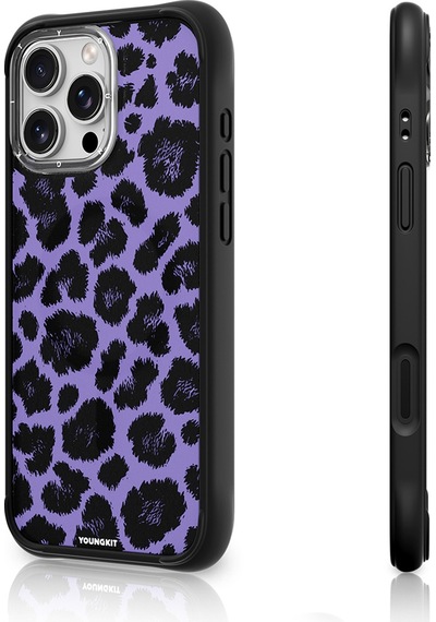 Apple iPhone 16 Pro Max Uyumlu Kılıf M-safe Şarj Özellikli Youngkit Leopard Serisi Kapak Mor